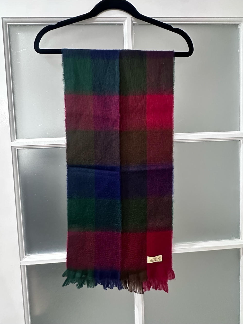 Celvin Cashmere Feel Plaid Scarf Multicolor Fringe 100% Acrylic Made in Japan